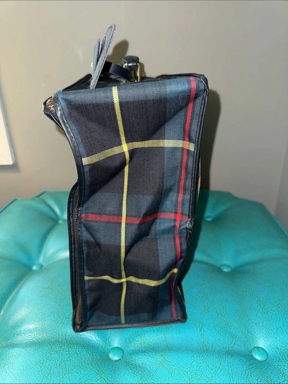 Vintage classic preppy plaid collapsible luggage tote small suitcase bag